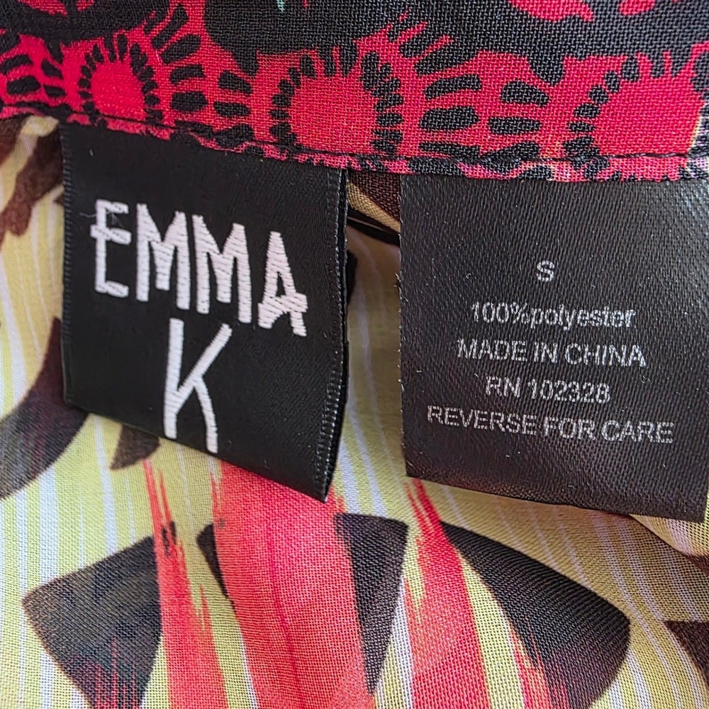 Emma K Womens Multicolor Geometric Tribal Print Tie Back Button Down Blouse S - Picture 3 of 11